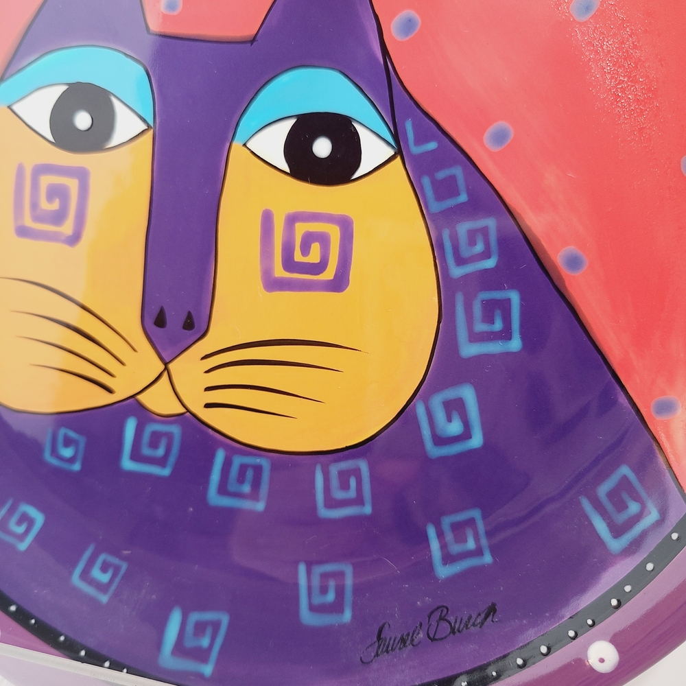 Laurel Burch Vibrant Cat Ceramic Plate - Purple and Orange - Picture 2 of 4